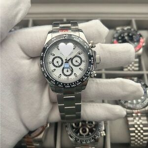 Silver and White Chronograph Watch